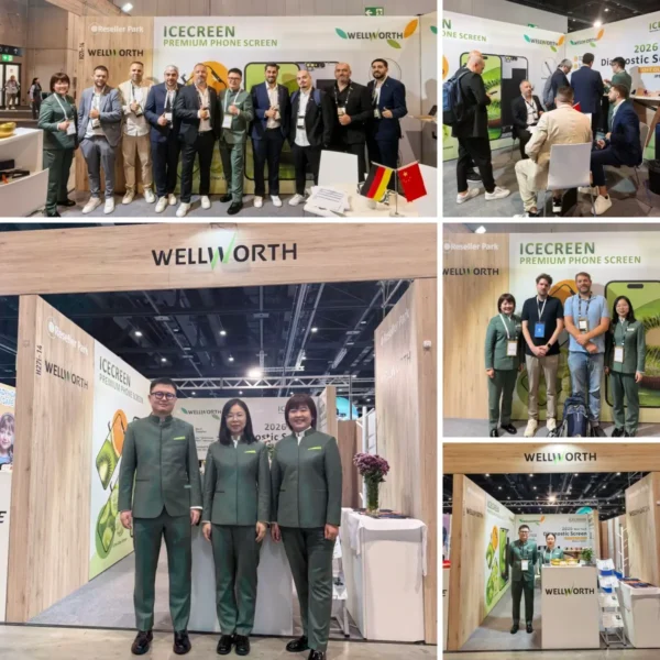 Wellworth team showcasing ICECREEN diagnostic-compatible screens and engaging with global clients at IFA Berlin 2026 booth